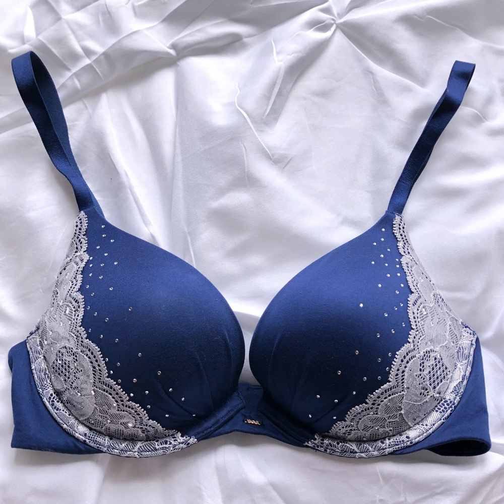 Victoria’s Secret Plunge Navy Rhinestone Bra